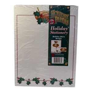 Vintage Holiday Papers Christmas Stationery Set – Holiday Horn Design New Sealed